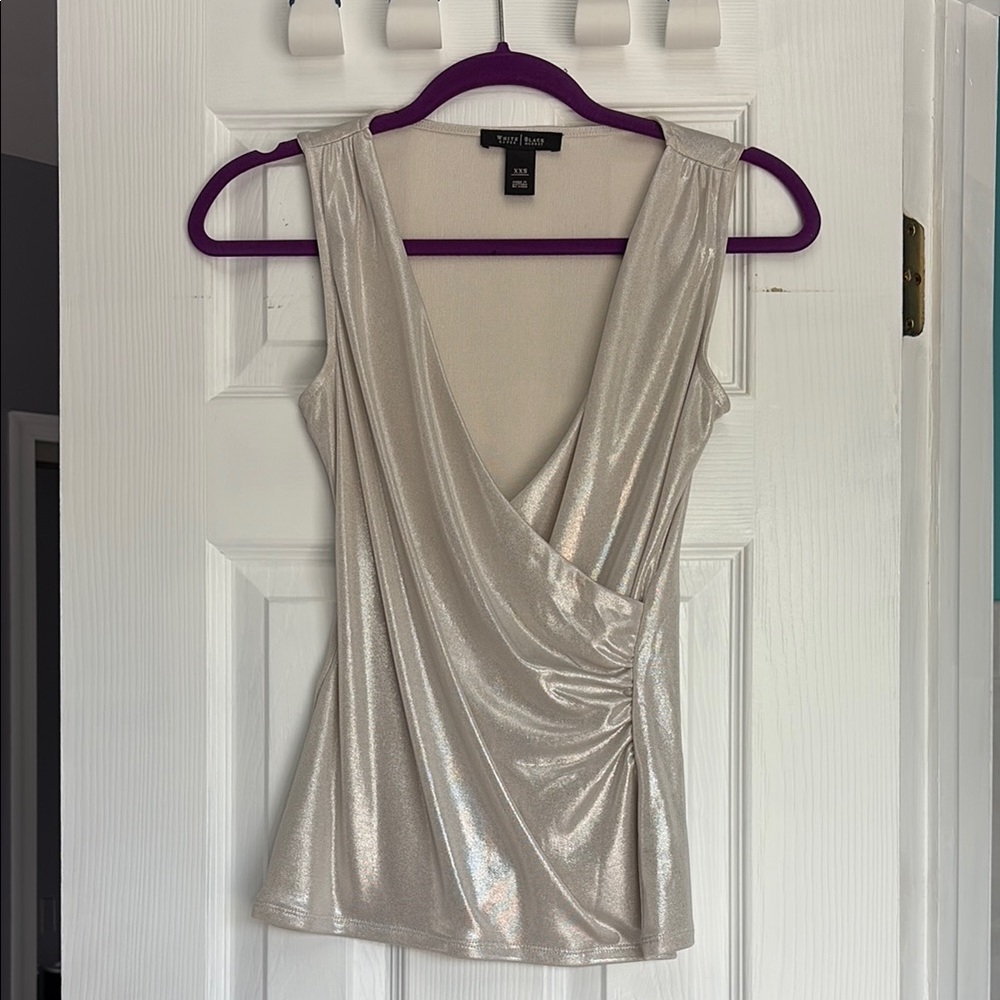 White House Black Market Champagne Sleeveless Wrap Tank Top